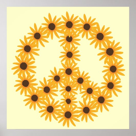 Yellow Sunflowers Painting Peace Sign Posters ポスター (正面)