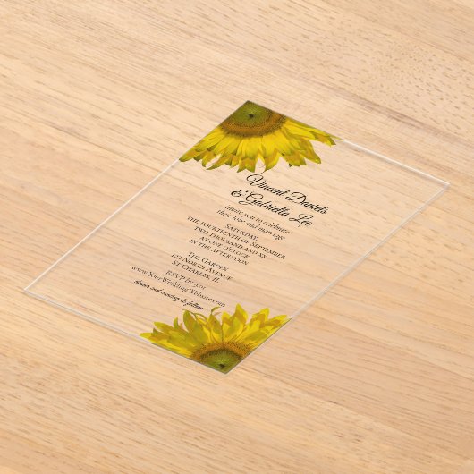 Yellow Sunflowers Wedding  アクリル招待状 (レイダウン)