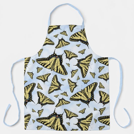 Yellow Swallowtail Butterflies Blue Sky Pattern エプロン (正面)