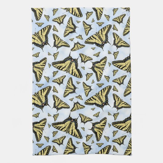 Yellow Swallowtail Butterflies on Blue Sky Pattern キッチンタオル (縦)