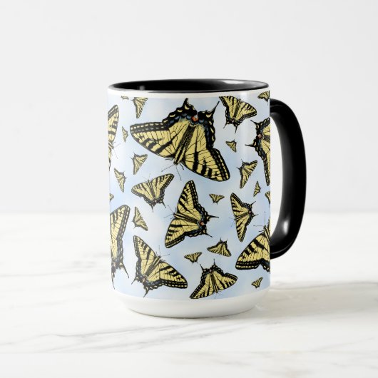 Yellow Swallowtail Butterflies on Blue Sky Pattern マグカップ (正面右)