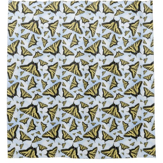 Yellow Swallowtail Butterflies Pattern on Blue Sky シャワーカーテン (正面)