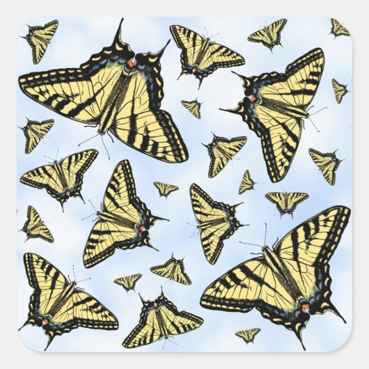 Yellow Swallowtail Butterflies Pattern on Blue Sky スクエアシール (正面)