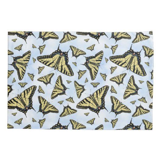 Yellow Swallowtail Butterflies Pattern on Blue Sky 枕カバー (裏面-左)