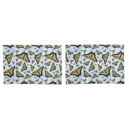 Yellow Swallowtail Butterflies Pattern on Blue Sky 枕カバー (フロントセット)