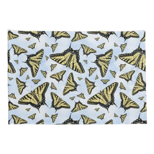 Yellow Swallowtail Butterflies Pattern on Blue Sky 枕カバー (裏面-右)