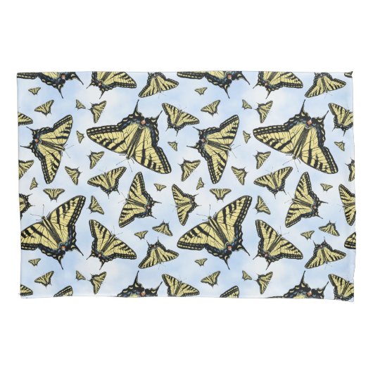 Yellow Swallowtail Butterflies Pattern on Blue Sky 枕カバー (正面左)