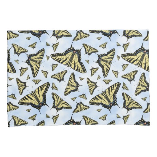 Yellow Swallowtail Butterflies Pattern on Blue Sky 枕カバー (正面右)