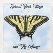 Yellow Swallowtail Butterfly Blue Sky Personalized ガラスコースター (正面)