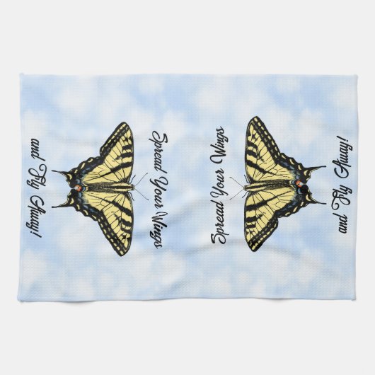 Yellow Swallowtail Butterfly Blue Sky Personalized キッチンタオル (横)