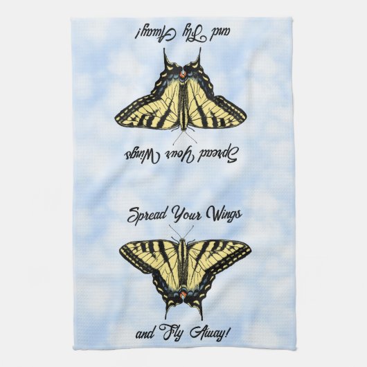 Yellow Swallowtail Butterfly Blue Sky Personalized キッチンタオル (縦)