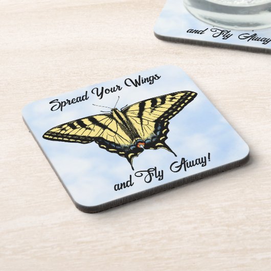 Yellow Swallowtail Butterfly Blue Sky Personalized コースター (左側)