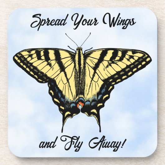 Yellow Swallowtail Butterfly Blue Sky Personalized コースター (正面)