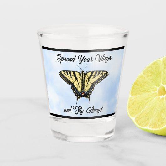 Yellow Swallowtail Butterfly Blue Sky Personalized ショットグラス (正面)