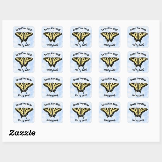 Yellow Swallowtail Butterfly Blue Sky Personalized スクエアシール (シート)