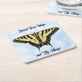 Yellow Swallowtail Butterfly Blue Sky Personalized スクエアペーパーコースター