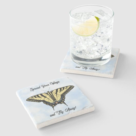 Yellow Swallowtail Butterfly Blue Sky Personalized ストーンコースター (横)