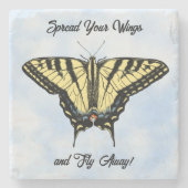 Yellow Swallowtail Butterfly Blue Sky Personalized ストーンコースター (正面)