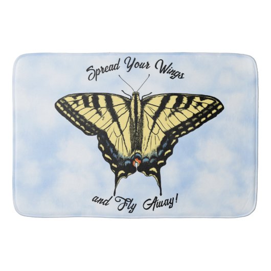 Yellow Swallowtail Butterfly Blue Sky Personalized バスマット (正面)