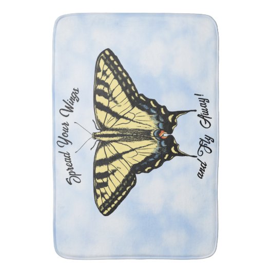 Yellow Swallowtail Butterfly Blue Sky Personalized バスマット (正面縦)