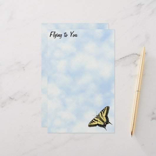 Yellow Swallowtail Butterfly Blue Sky Personalized 便箋 (正面/裏面インサイチュ)