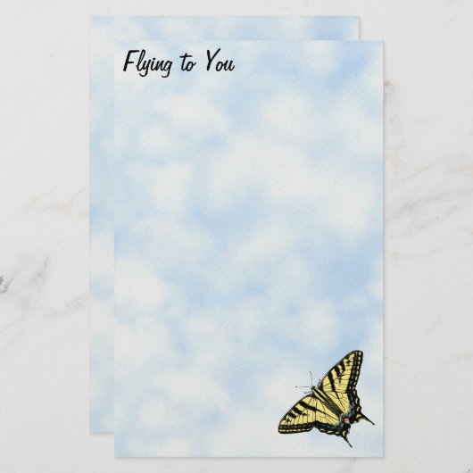 Yellow Swallowtail Butterfly Blue Sky Personalized 便箋 (正面/裏面)