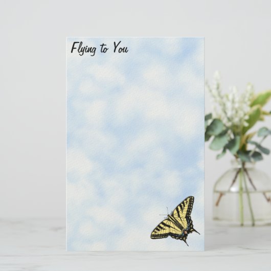 Yellow Swallowtail Butterfly Blue Sky Personalized 便箋 (スタンド正面)
