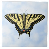 Yellow Swallowtail Butterfly on Blue Sky Custom タイル (正面)