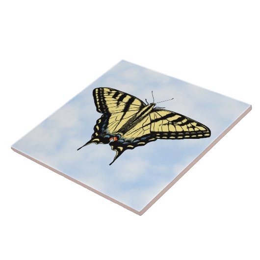 Yellow Swallowtail Butterfly on Blue Sky Custom タイル (側面)