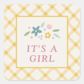Yellow Sweet Floral Baby Girl Envelope Seal Label スクエアシール (正面)