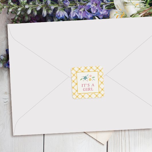 Yellow Sweet Floral Baby Girl Envelope Seal Label スクエアシール