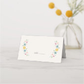 Yellow Sweet Floral Baby Shower Folded Place Card プレイスカード (正面)
