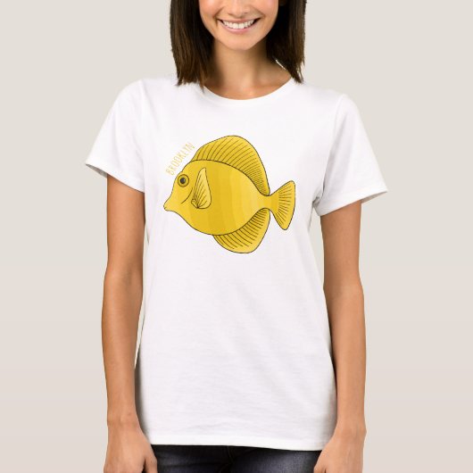 Yellow tang fish cartoon illustration tシャツ (正面)