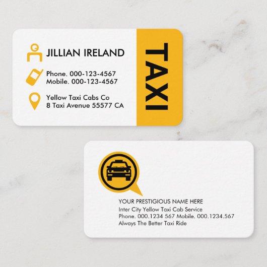 Yellow Taxi Cab Icons Driver 名刺 (正面/裏面)