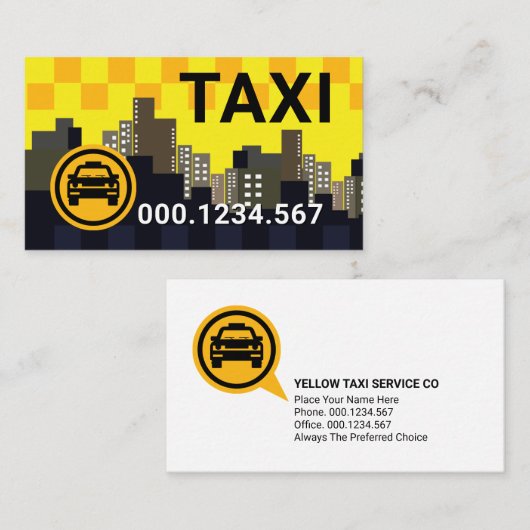 Yellow Taxi Check Box Skyline Cab Driver 名刺 (正面/裏面)