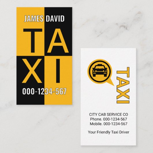 Yellow Taxi Checked Box Cab Driving 名刺 (正面/裏面)
