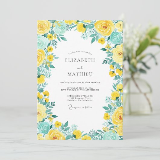 Yellow Teal Bright Spring Wedding 招待状 (スタンド正面)