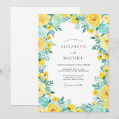 Yellow Teal Bright Spring Wedding 招待状 (正面/裏面)