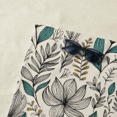 Yellow-Teal Hand Drawn Floral ビーチタオル (インサイチュ)