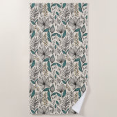 Yellow-Teal Hand Drawn Floral ビーチタオル (正面)