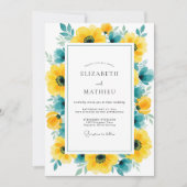 Yellow Teal Pristine Summer Wedding 招待状 (正面)