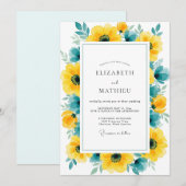 Yellow Teal Pristine Summer Wedding 招待状 (正面/裏面)