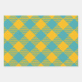 Yellow & Teal Squiggly Buffalo Plaid & Polka Dots ラッピングペーパーシート (正面)