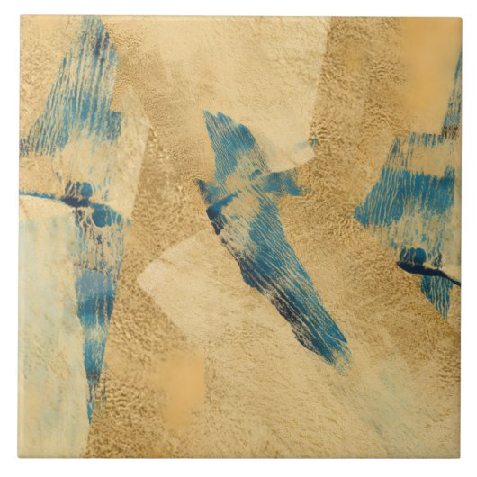 Yellow Teal Textured Ceramic Tile タイル (正面)