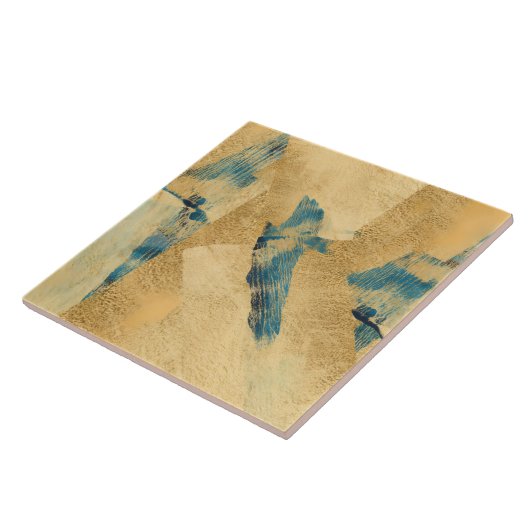 Yellow Teal Textured Ceramic Tile タイル (側面)