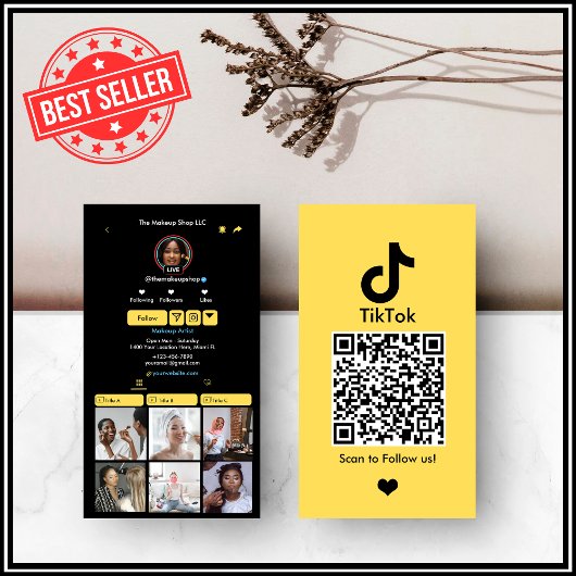 Yellow TikTokソーシャルメディアQRコード 名刺