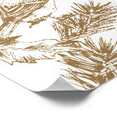 Yellow Toile Christmas Bird and Pine Poster ポスター (角)