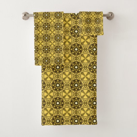 Yellow towels with black geometric patterns バスタオルセット (インサイチュ)