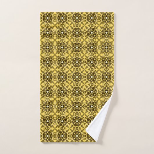 Yellow towels with black geometric patterns バスタオルセット (ハンドタオル)