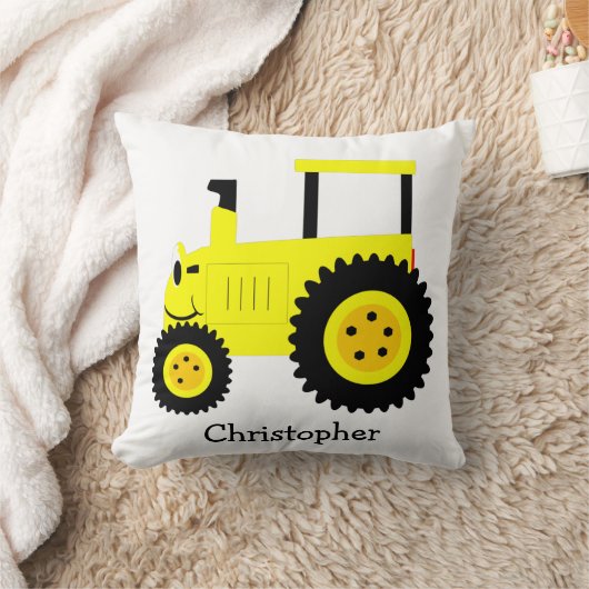 Yellow Tractor Design Personalised クッション (ブランケット)